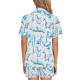 Watercolor dolphin pattern Women's V-Neck Short Pajama Set