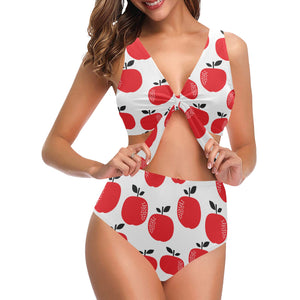 red apples white background Chest Bowknot High Waisted Bikini Swimsuit