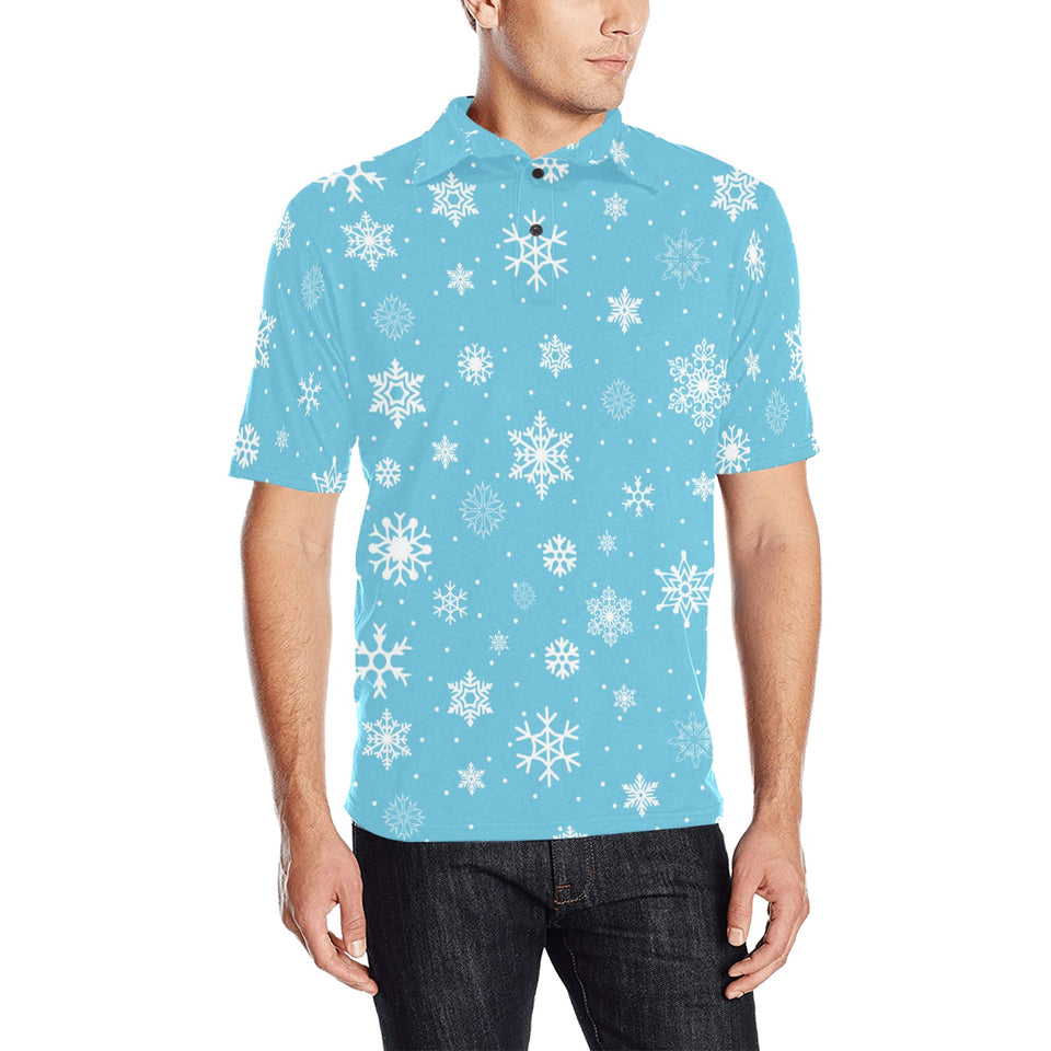 Snowflake pattern blue background Men's All Over Print Polo Shirt