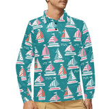 Cute sailboat pattern Men's Long Sleeve Polo Shirt