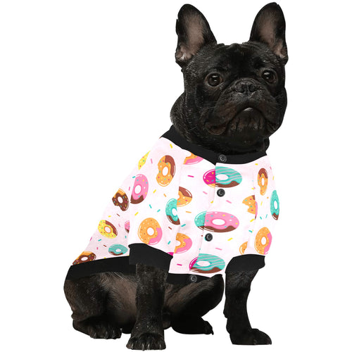 Donut pattern glaze pink background All Over Print Pet Dog Round Neck Fuzzy Shirt