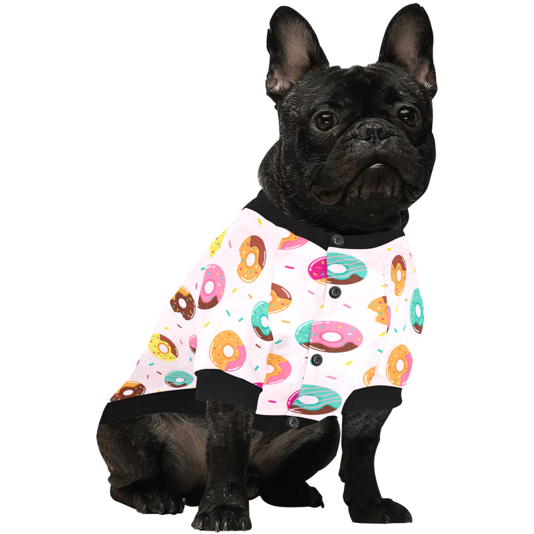 Donut pattern glaze pink background All Over Print Pet Dog Round Neck Fuzzy Shirt