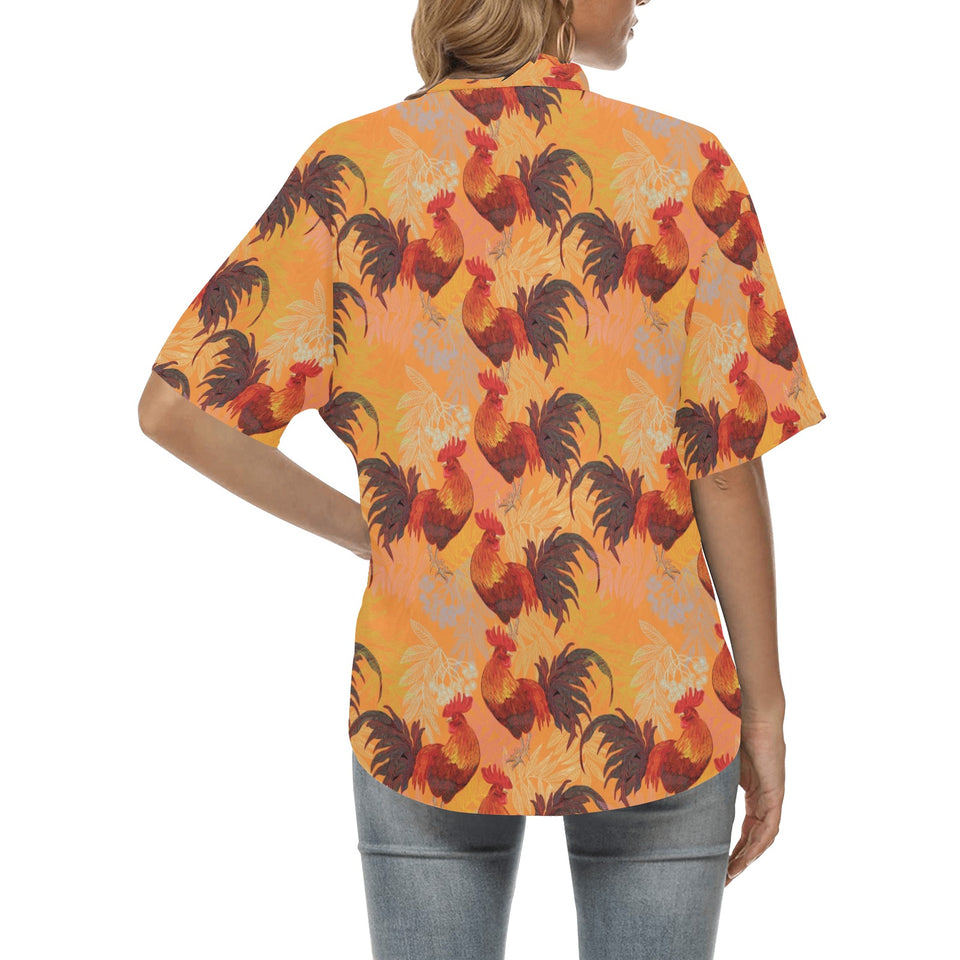 red rooster chicken cock pattern Women's All Over Print Hawaiian Shirt