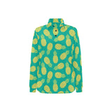 Pineapples pattern green background Women's Long Sleeve Polo Shirt