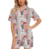 Pig Pattern Print Design 02 Women's V-Neck Short Pajama Set