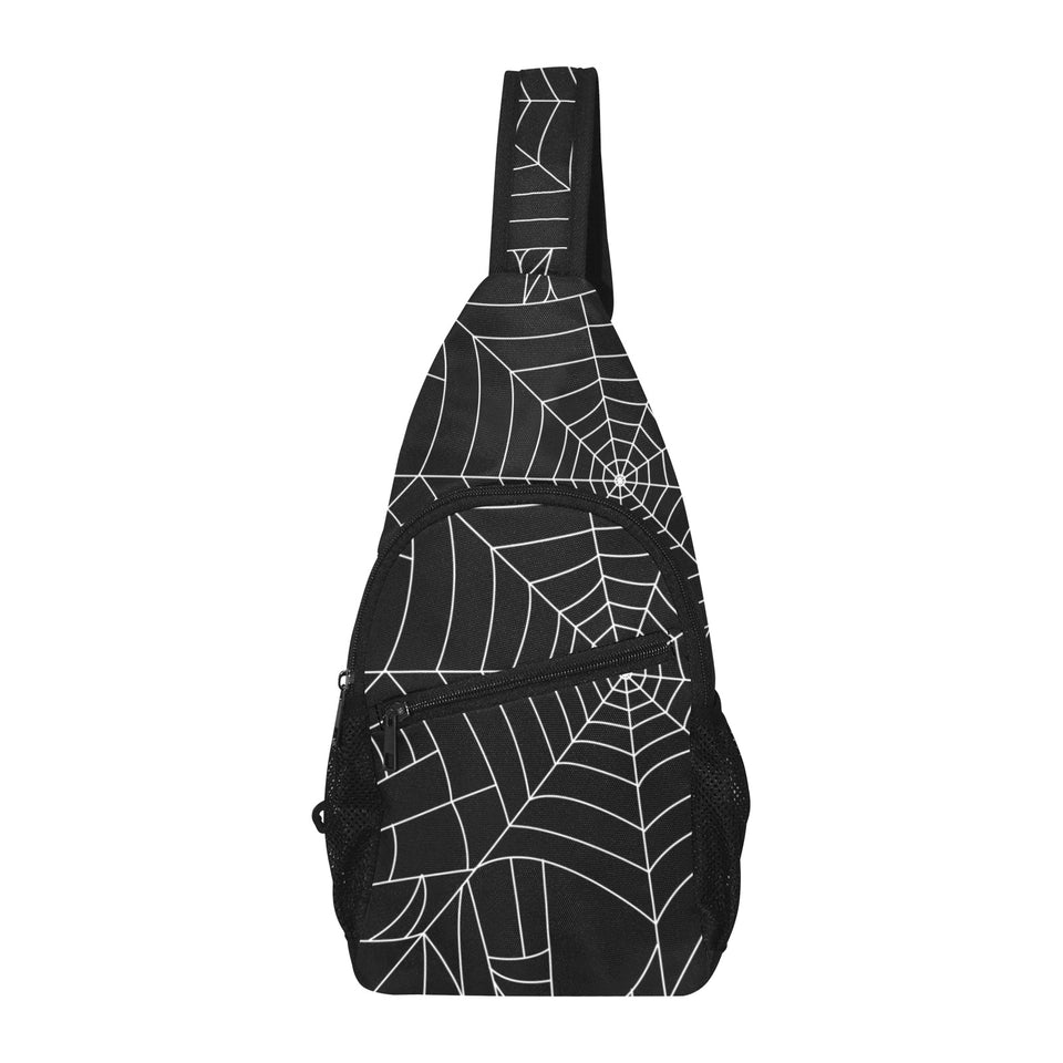 Spider web pattern Black background white cobweb All Over Print Chest Bag