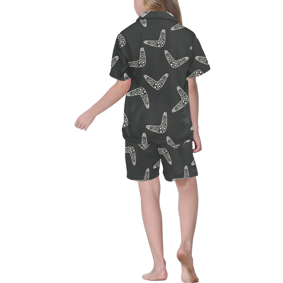 Hand drawn boomerang Australian aboriginal ornamen Kids' Boys' Girls' V-Neck Short Pajama Set