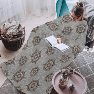 nautical wood steering wheel pattern Blanket Robe with Sleeves