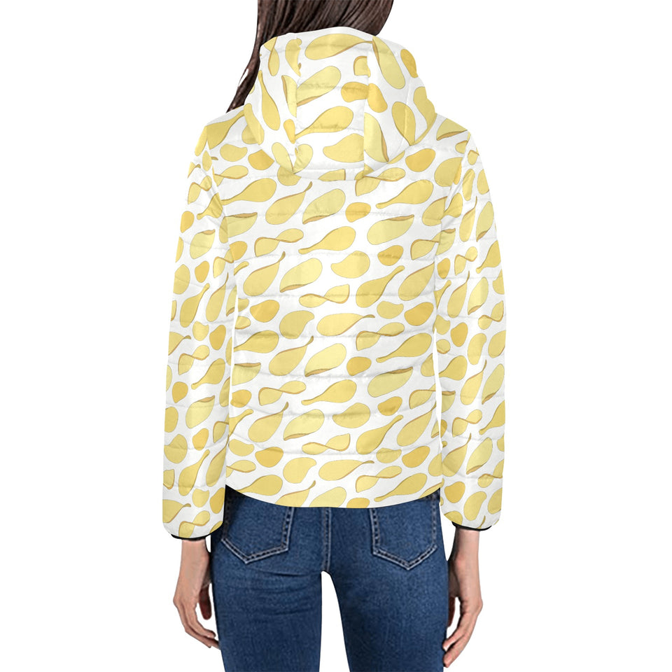 Potato Chips Pattern Print Design 02 Women's Padded Hooded Jacket