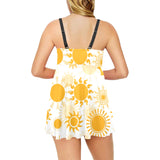 Sun design pattern Chest Sexy Pleated Two Piece Swim Dress