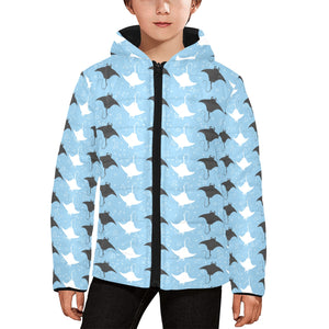 Stingray Pattern Print Design 03 Kids' Boys' Girls' Padded Hooded Jacket