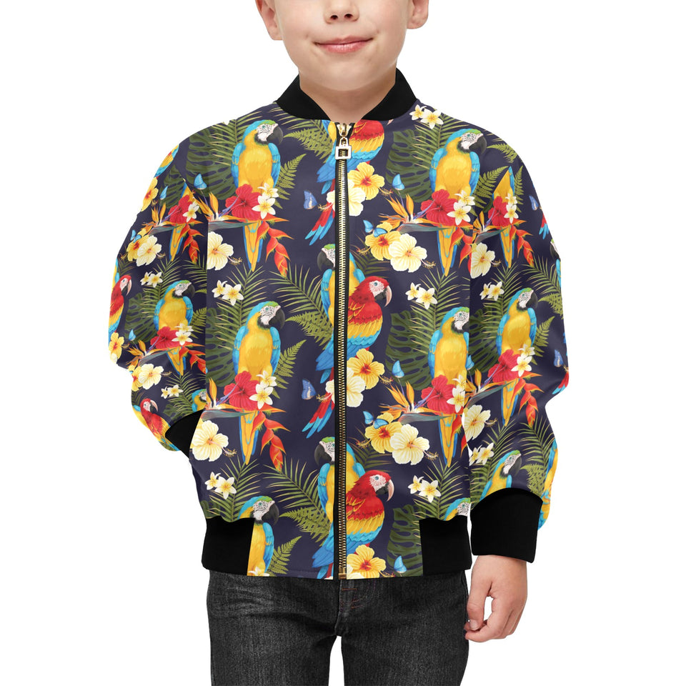 Colorful parrot flower pattern Kids' Boys' Girls' Bomber Jacket
