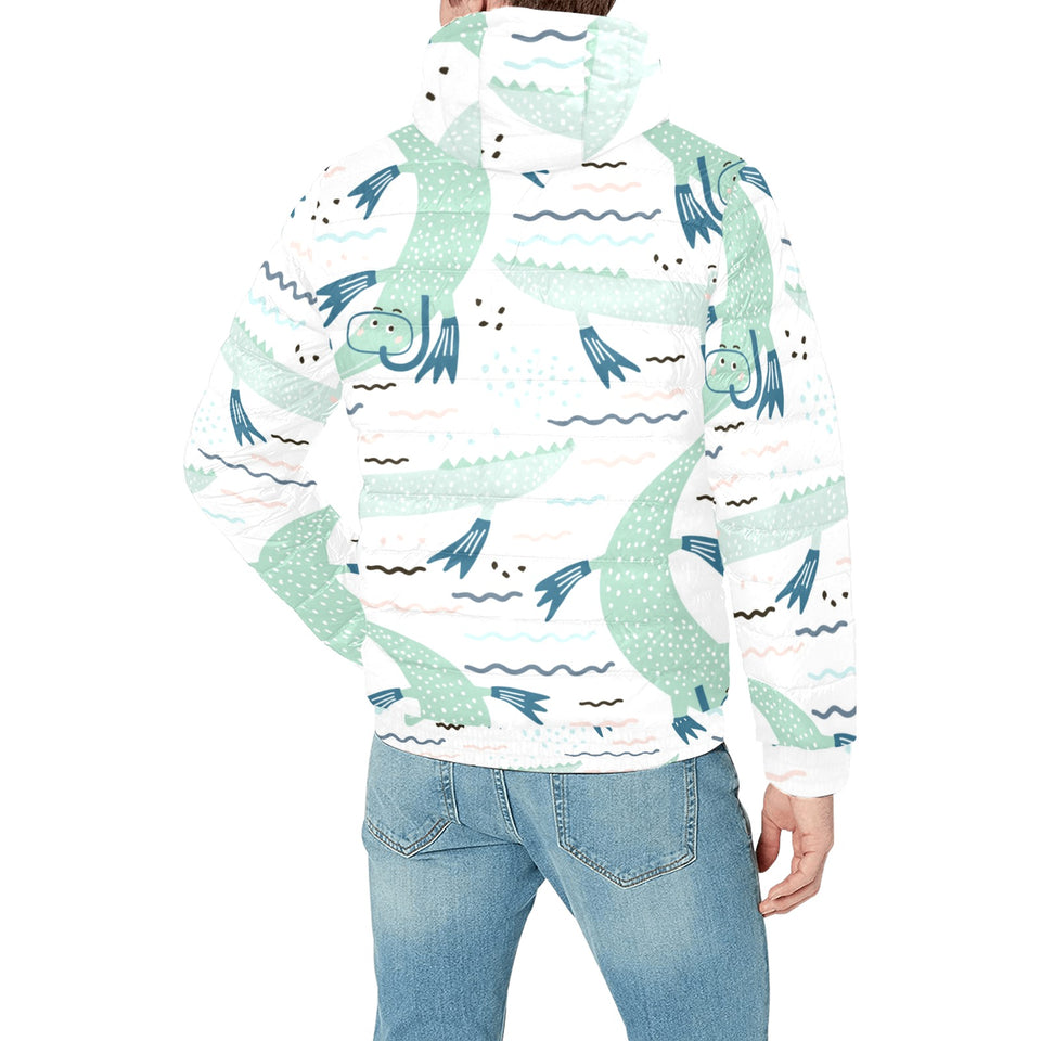 Crocodile diver pattern Men's Padded Hooded Jacket