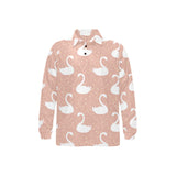 Swan flower light pink background Men's Long Sleeve Polo Shirt