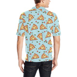 Hand drawn pizza blue background Men's All Over Print Polo Shirt