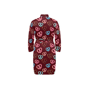 Pretzels Pattern Print Design 05 Men's Long Sleeve Belted Night Robe