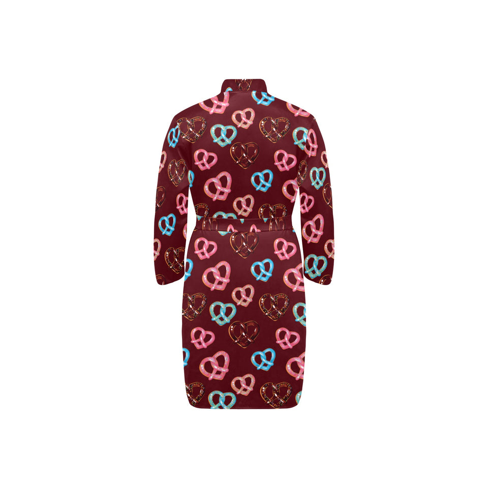 Pretzels Pattern Print Design 05 Men's Long Sleeve Belted Night Robe