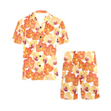 Orange yellow orchid flower pattern background Men's V-Neck Short Pajama Set