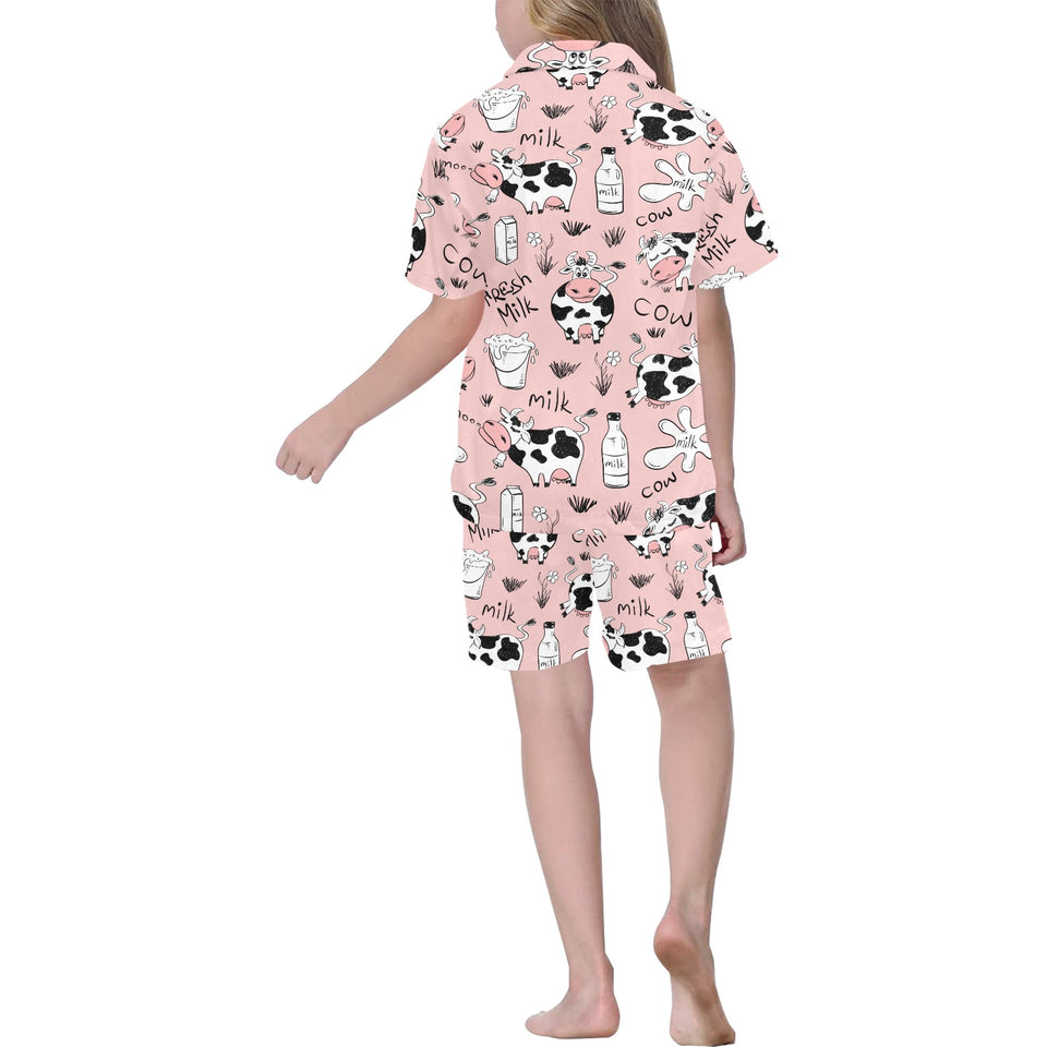Cows milk product pink background Kids' Boys' Girls' V-Neck Short Pajama Set