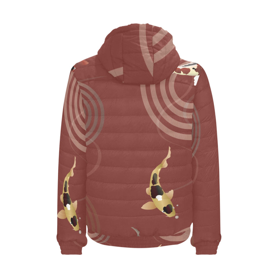 Koi Fish Carp Fish red background Men's Padded Hooded Jacket