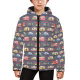 Camper Van Pattern Print Design 02 Kids' Boys' Girls' Padded Hooded Jacket