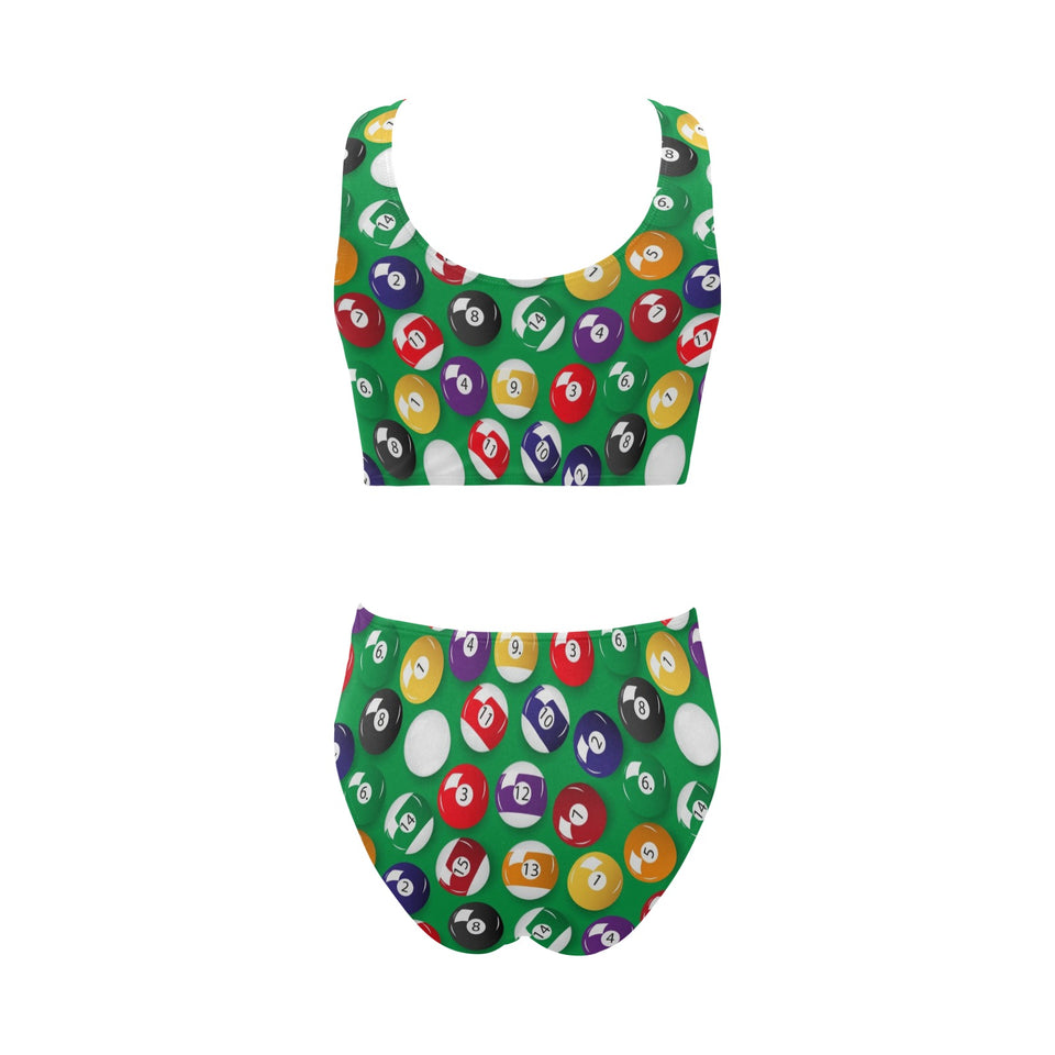 Billiard Ball Pattern Print Design 02 Chest Bowknot High Waisted Bikini Swimsuit