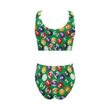 Billiard Ball Pattern Print Design 02 Chest Bowknot High Waisted Bikini Swimsuit