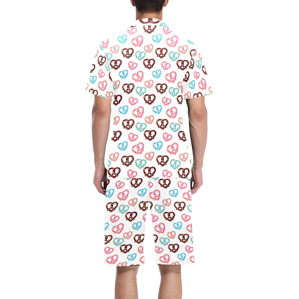 Pretzels Pattern Print Design 04 Men's V-Neck Short Pajama Set