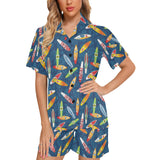 Surfboard Pattern Print Design 01 Women's V-Neck Short Pajama Set