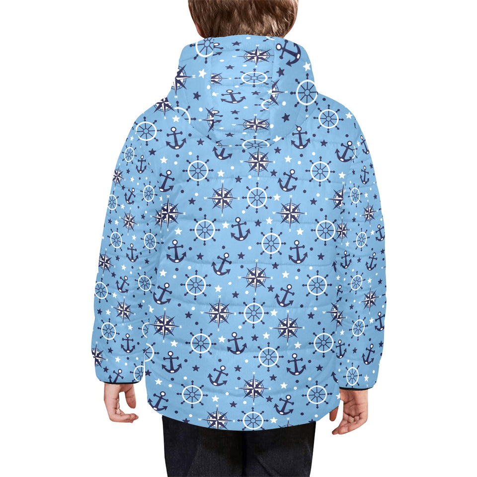 Anchors rudder compass star nautical pattern Kids' Boys' Girls' Padded Hooded Jacket
