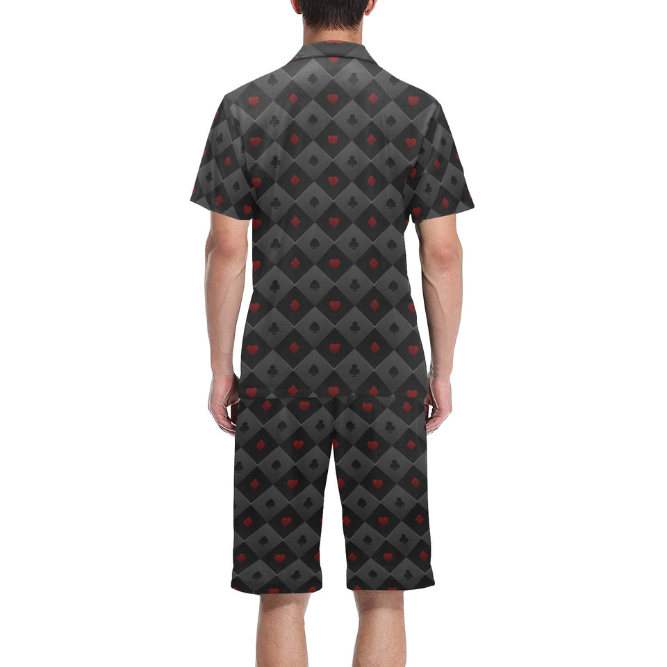 Casino Cards Suits Pattern Print Design 05 Men's V-Neck Short Pajama Set