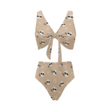Cute raccoon heart pattern Chest Bowknot High Waisted Bikini Swimsuit