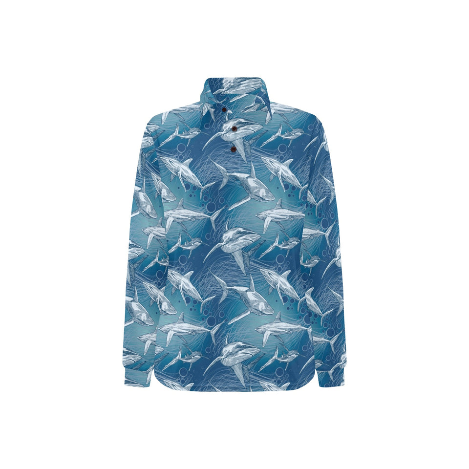 Shark hand drawn Women's Long Sleeve Polo Shirt