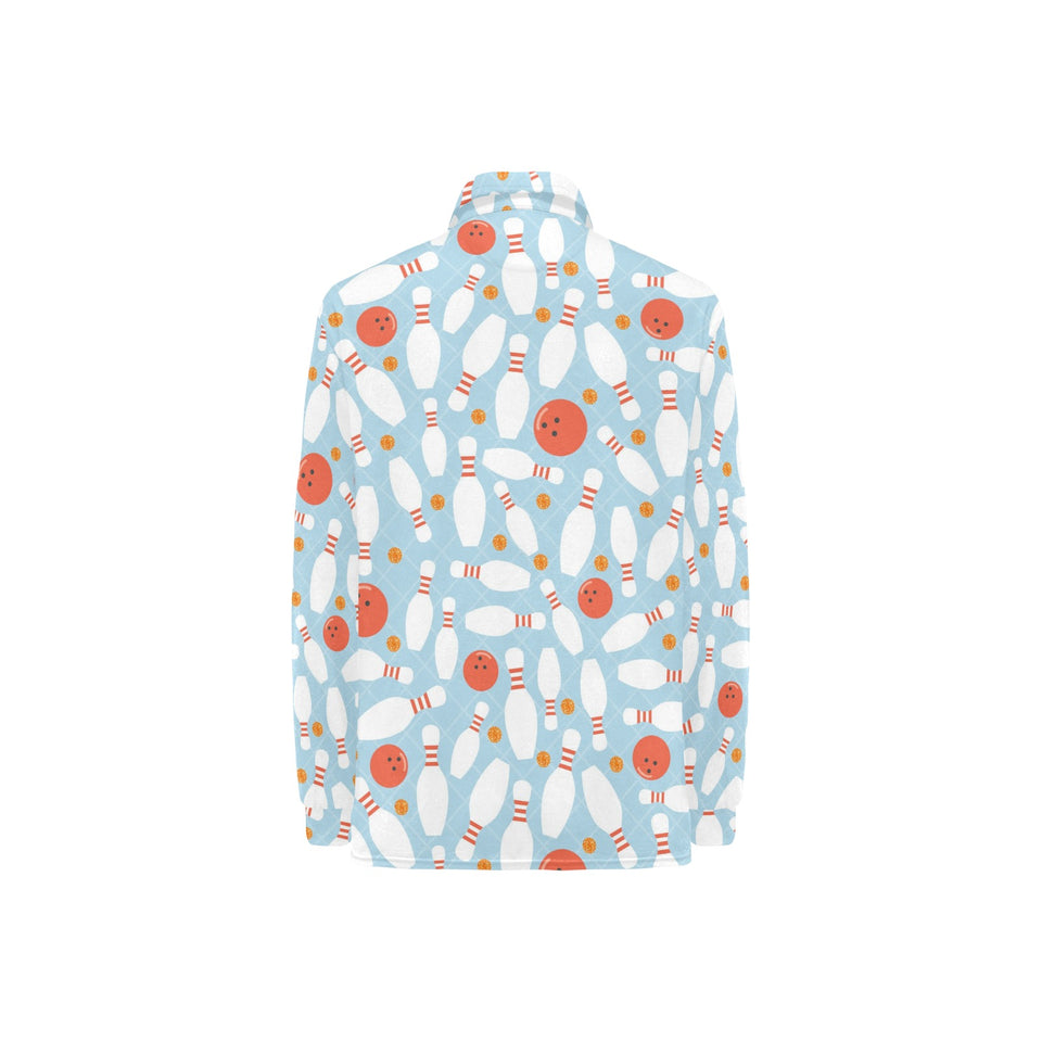 Bowling ball bowling pins blue blackground Women's Long Sleeve Polo Shirt