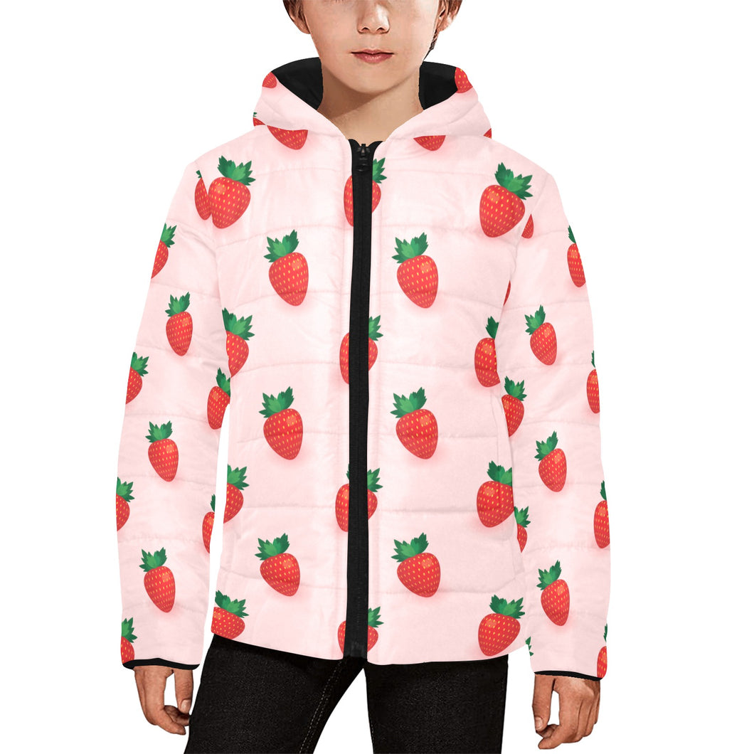 Strawberry beautiful pattern Kids' Boys' Girls' Padded Hooded Jacket