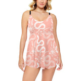 Snake lilies flower pattern Chest Sexy Pleated Two Piece Swim Dress