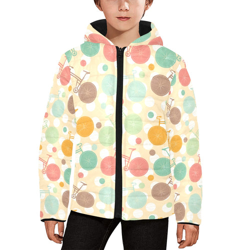 Bicycle Pattern Print Design 01 Kids' Boys' Girls' Padded Hooded Jacket