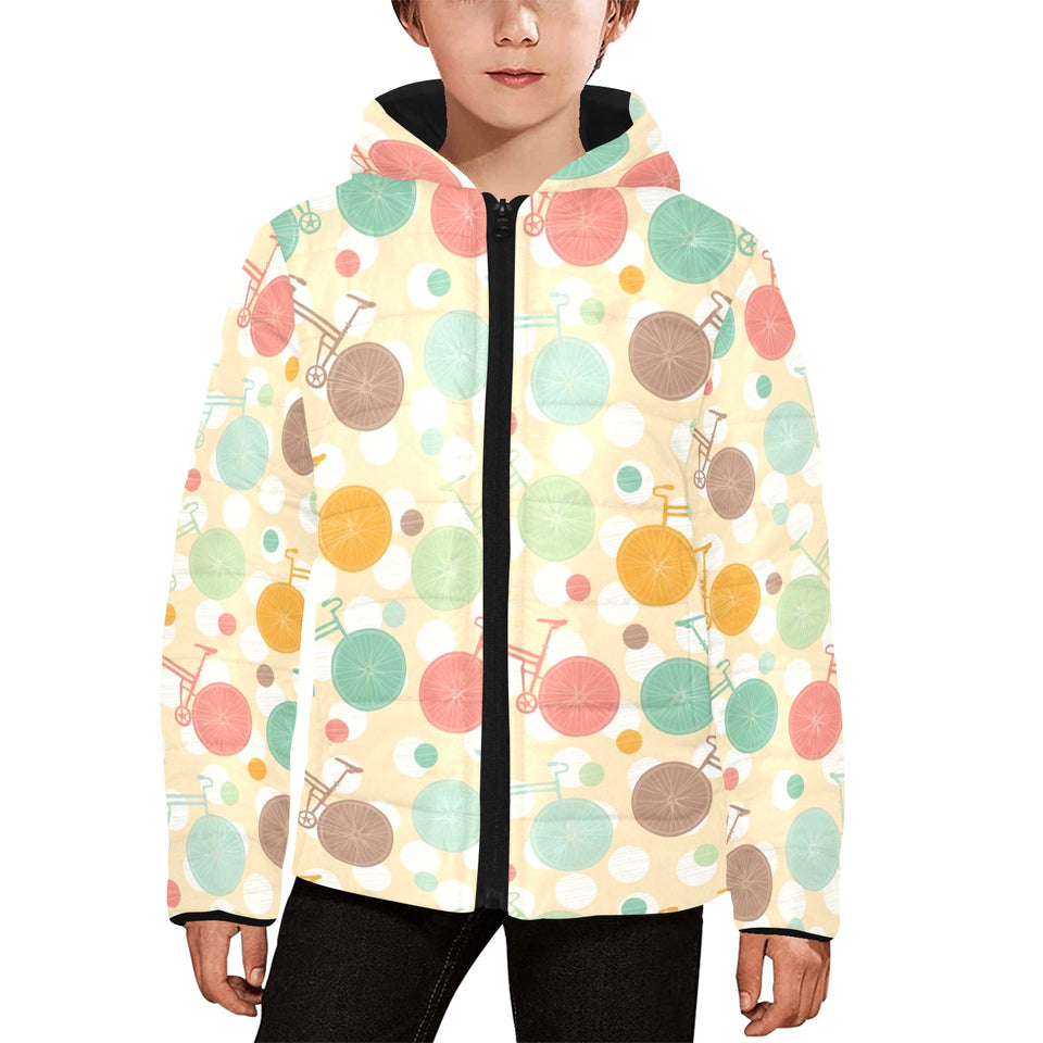 Bicycle Pattern Print Design 01 Kids' Boys' Girls' Padded Hooded Jacket