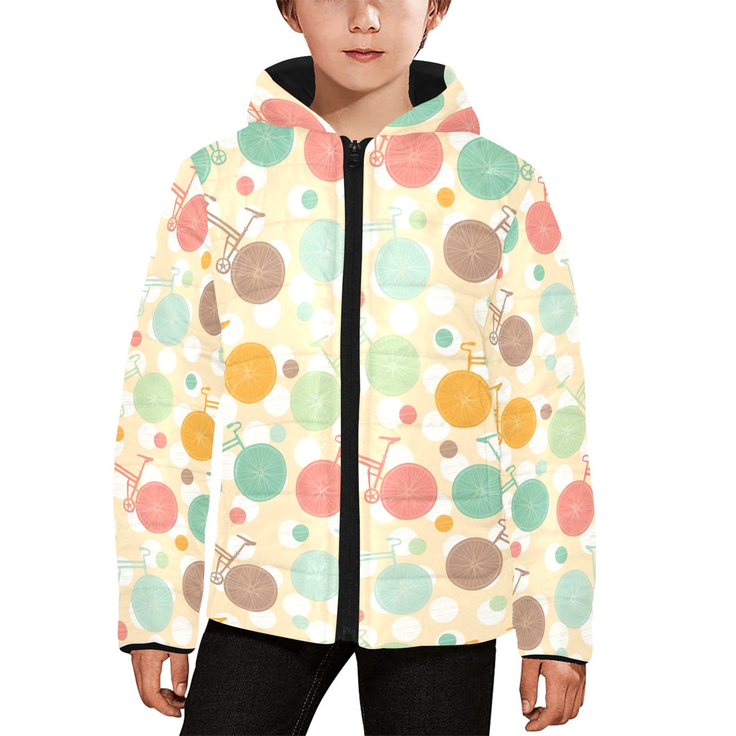 Bicycle Pattern Print Design 01 Kids' Boys' Girls' Padded Hooded Jacket