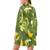 Banana Palm Leaves pattern Women's Long Sleeve Belted Night Robe
