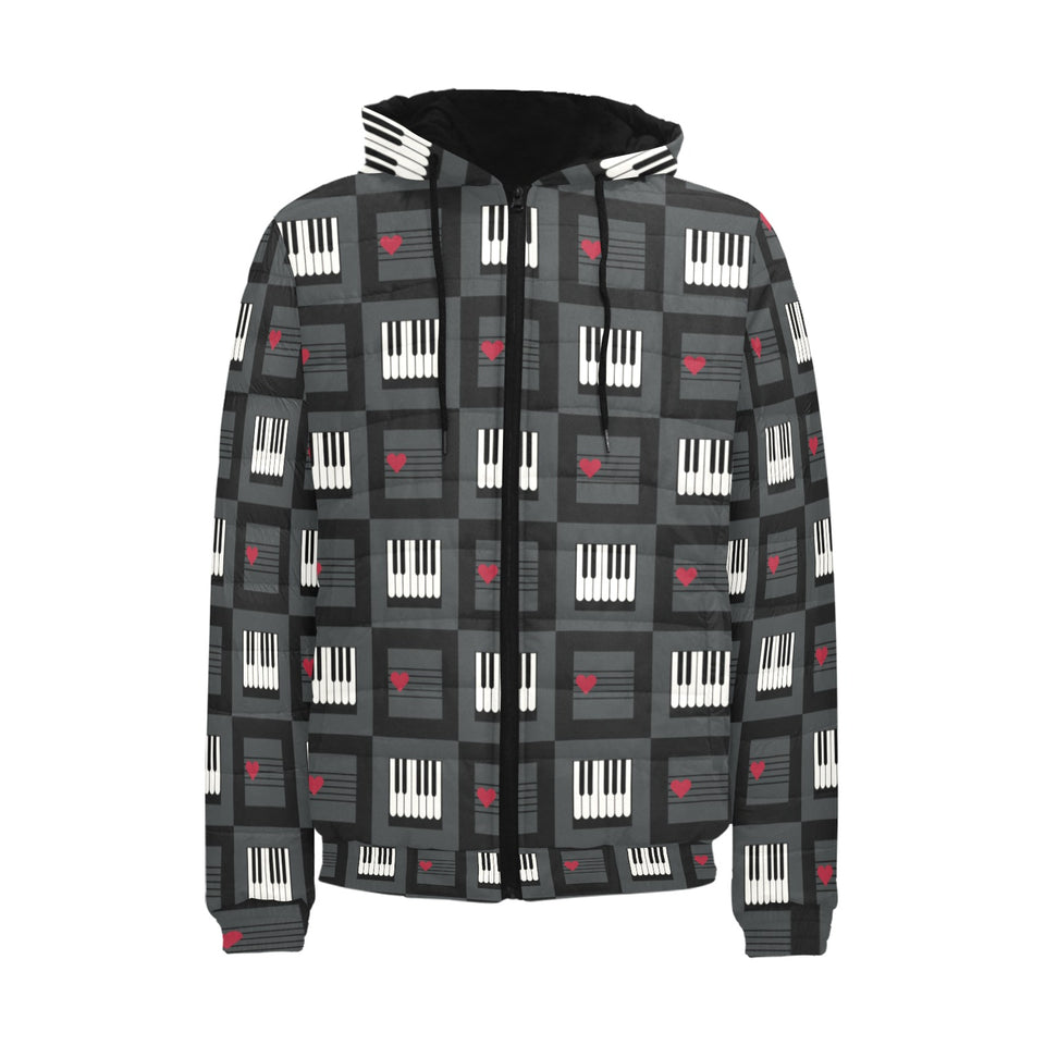 Piano Pattern Print Design 05 Men's Padded Hooded Jacket