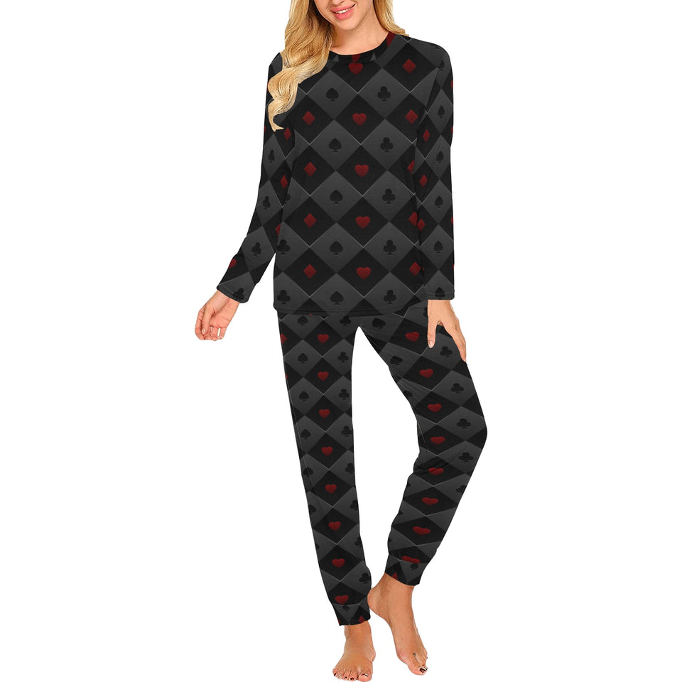 Casino Cards Suits Pattern Print Design 05 Women's All Over Print Pajama Set