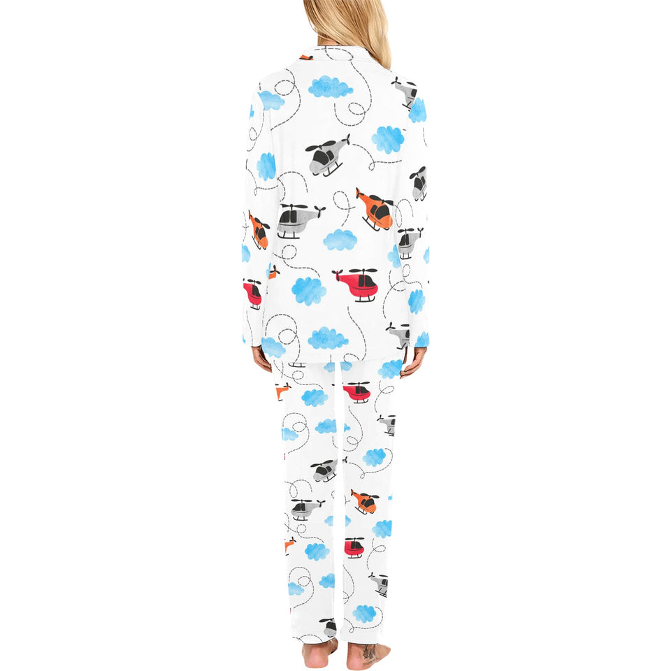 Watercolor helicopter cloud pattern Women's Long Pajama Set