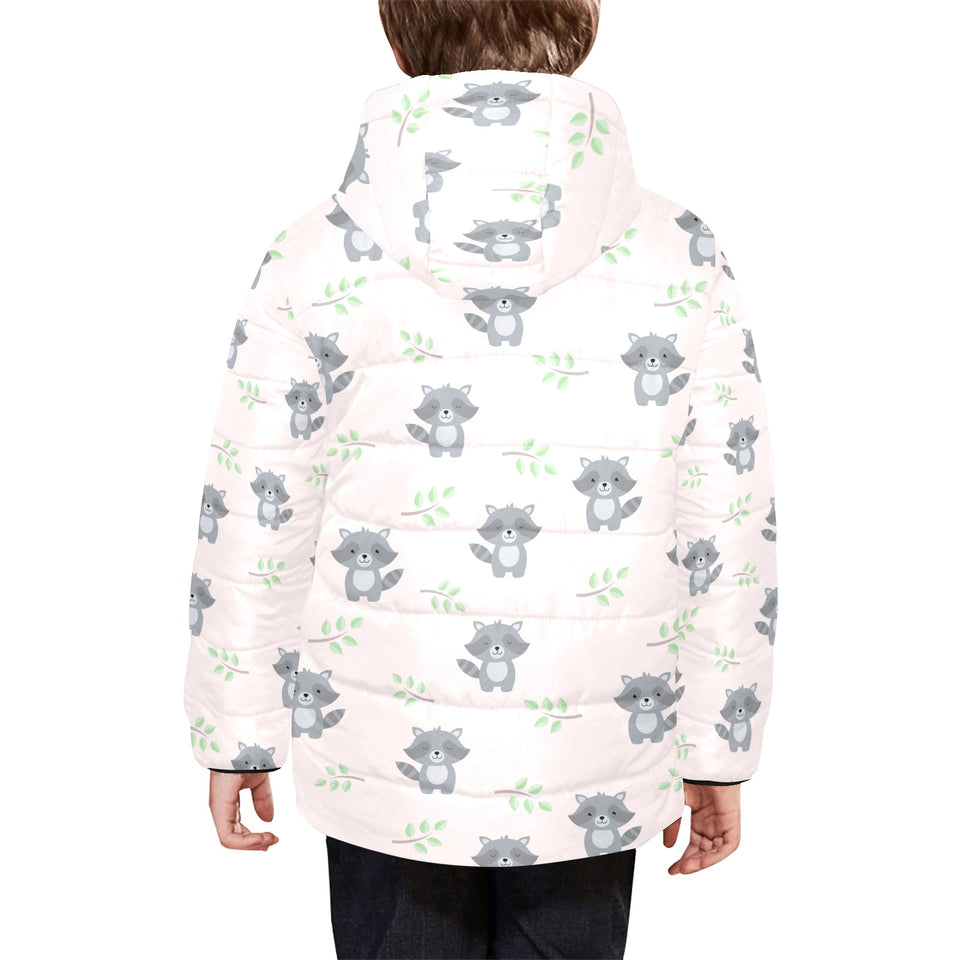 cute raccoons leaves pattern Kids' Boys' Girls' Padded Hooded Jacket