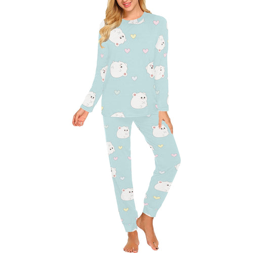 White cute hamsters heart pattern Women's All Over Print Pajama Set