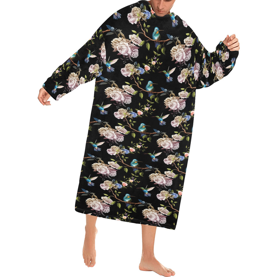 Hummingbird Pattern Print Design 03 Blanket Robe with Sleeves