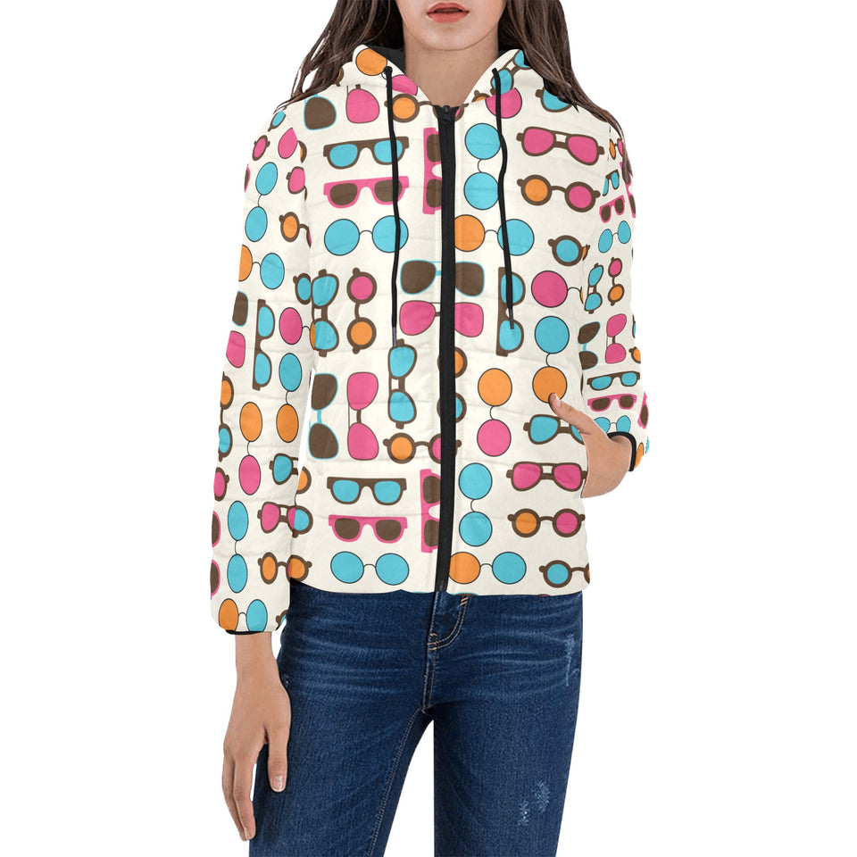 Sun Glasses Pattern Print Design 03 Women's Padded Hooded Jacket