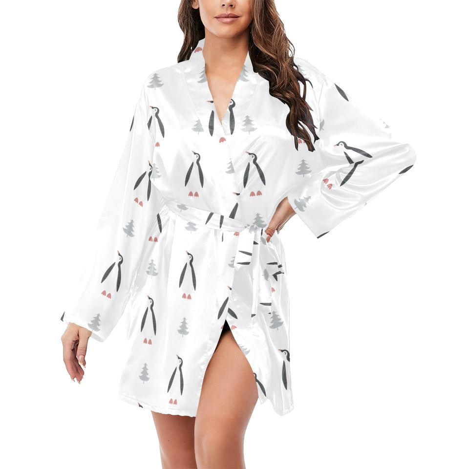 Penguin pattern Women's Long Sleeve Belted Night Robe