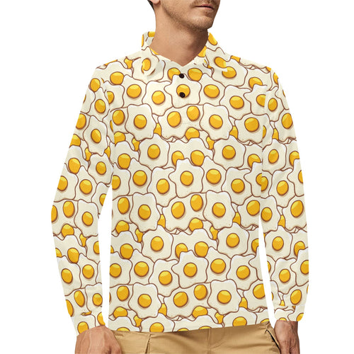 Fried Eggs Pattern Print Design 02 Men's Long Sleeve Polo Shirt