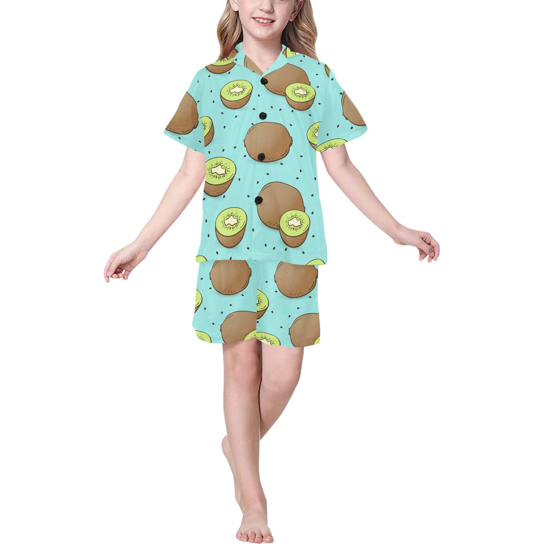 Kiwi blue background Kids' Boys' Girls' V-Neck Short Pajama Set